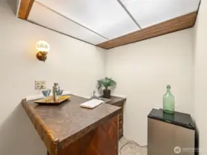 Fun little wet bar will assist with entertaining in the house or outside on the Deck.
