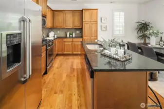 Kitchen with ample cabinet storage and oversized islane.