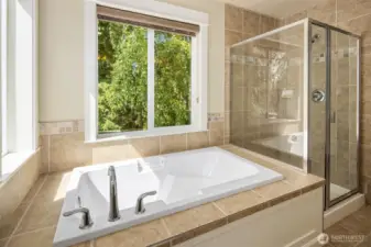 Bathtub & shower in primary bathroom.