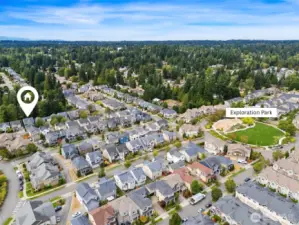 Aerial view of home showcasing close proxximity of exploration park.