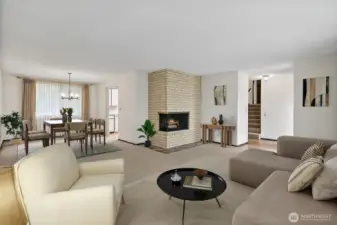 virtually staged to show potential furniture arrangement