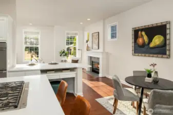 Bright eating nook seamlessly connected to the kitchen.