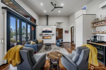 Propane fireplace is perfectly placed!