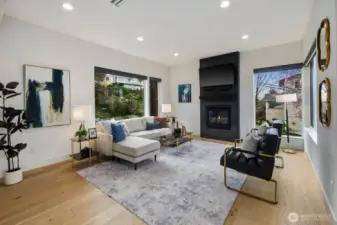 Inviting living room with contemporary fireplace