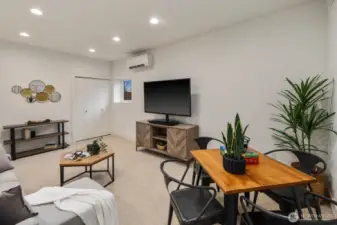 Comfortable lower-level space for movies and entertainment