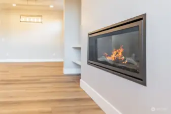 Gas fireplace with fan, creating a cozy and warm living area