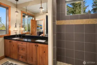 Also has private toilet room, full length mirror and walk-in closet.