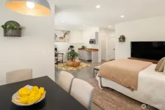 The lower level studio/flex space includes a wet bar with microwave and under counter refrigerator.