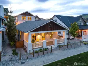 Exterior twilight of home from Vineyard Park.