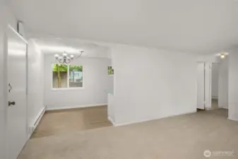 Living room and kitchen with eating area
