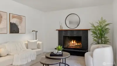 Wood burning fireplace in family room