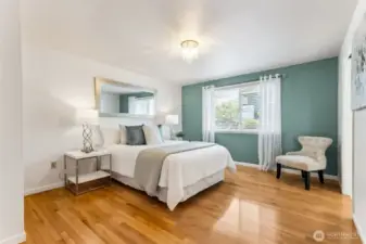 The main floor primary suite