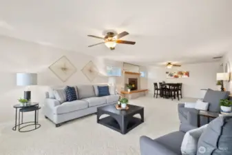 Ceiling fans -- Gas fireplace -- A lot of space -- Would be great for ADU (enter via slider) / a pool table / play room / media room, just darken those windows! Work or School from home?