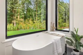 large soaking tub.