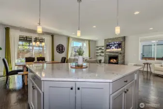 Large Island in kitchen opens up to dining area and family room