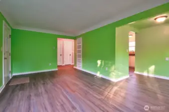 Living room looking towards the kitchen.