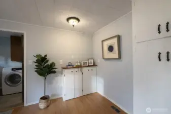 Cozy corner of family room with extra built in storage