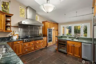 Vaulted Ceiling in the kitchen with skylights