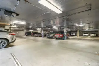 Secured garage also includes bike storage.