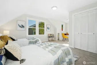 Second upstairs bedroom with alcove for studying/reading with peek-a-boo views of Puget Sound