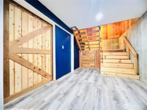 Extra finished flex space with storage going into bonus room.