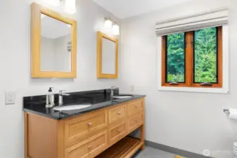 The primary bath also has a very large dual sink vanity and this room was updated just a couple of years ago.
