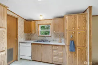 Kitchen with view to the backyard