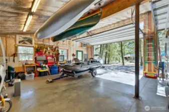 The garage is built solid with concrete floors, large glu-lam beams and steel columns.