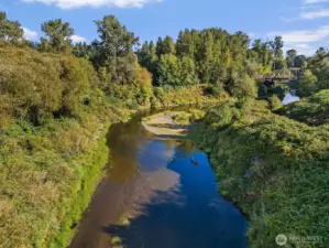 Chehalis River flows through portions of the property. You can see the Willapa walking Trail in the distance.