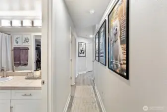 Hallway showing bathroom location