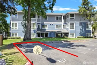 One parking space steps from unit