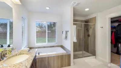 Bathroom with bathtub, shower room and closet.