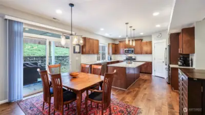 View of the dining room with convenient access to the outdoor area of the house.