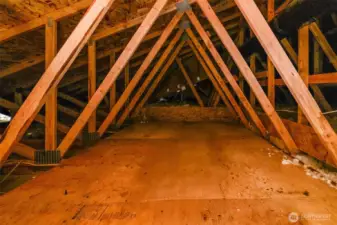 There is a generous space in the attic for storage.