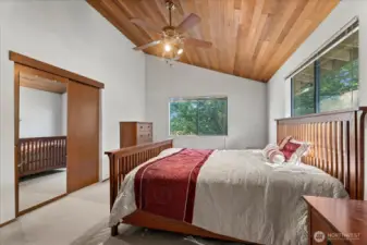 CEDAR LINED CEILINGS IN PRIMARY BEDROOM