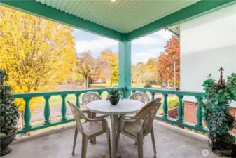 Private, covered patio overlooking the park