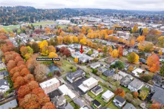 Across the street from Vandercook park and a block from the Historic Monticello