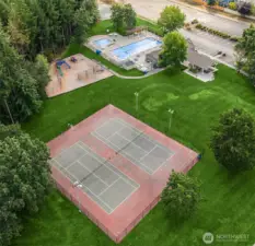 Lakeside pool and tennis courts - one of two pools and one of many sets of tennis courts.