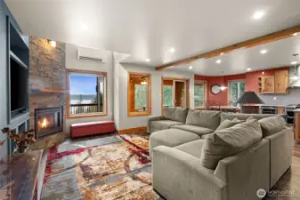 Great room with cozy fireplace.
