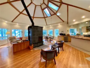 Skylights in the vaulted great room bring in even more light to this bright and sunny space