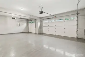 3 car garage with an epoxy floor coating.