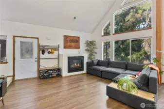 Looking to the living room from the kitchen.  Propane fireplace for those chilly nights.