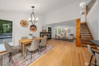 Cool chunky staircase leads to additional bedroom and bonus room.