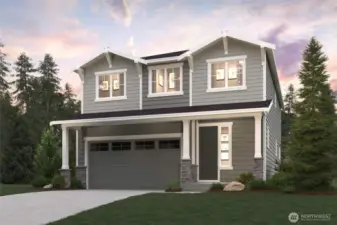Luna Daylight Basement 3048 sf Elevation B Rendering-Depictions of homes or other features are artist conceptions. Hardscape, landscape, and other items shown may be decoration and not included in the purchase price and availability may vary, not promised. Views may also be altered by subsequent construction, tree growth, and landscaping