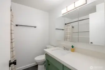 Beautifully remodeled full bathroom (tub & shower) off main hallway leading to all bedrooms.