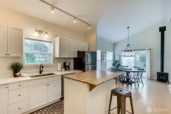 The kitchen is well stocked and spacious.