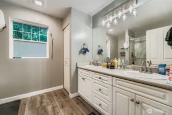 The primary bath features a spacious step-in shower.