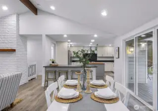 Dining area flows seamlessly into kitchen and living area, entertainers dream!