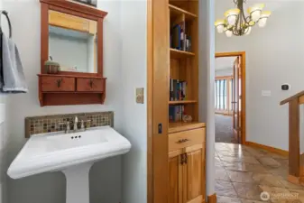 View of main level powder room.