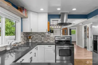 Kitchen with matching stainless steel appliances